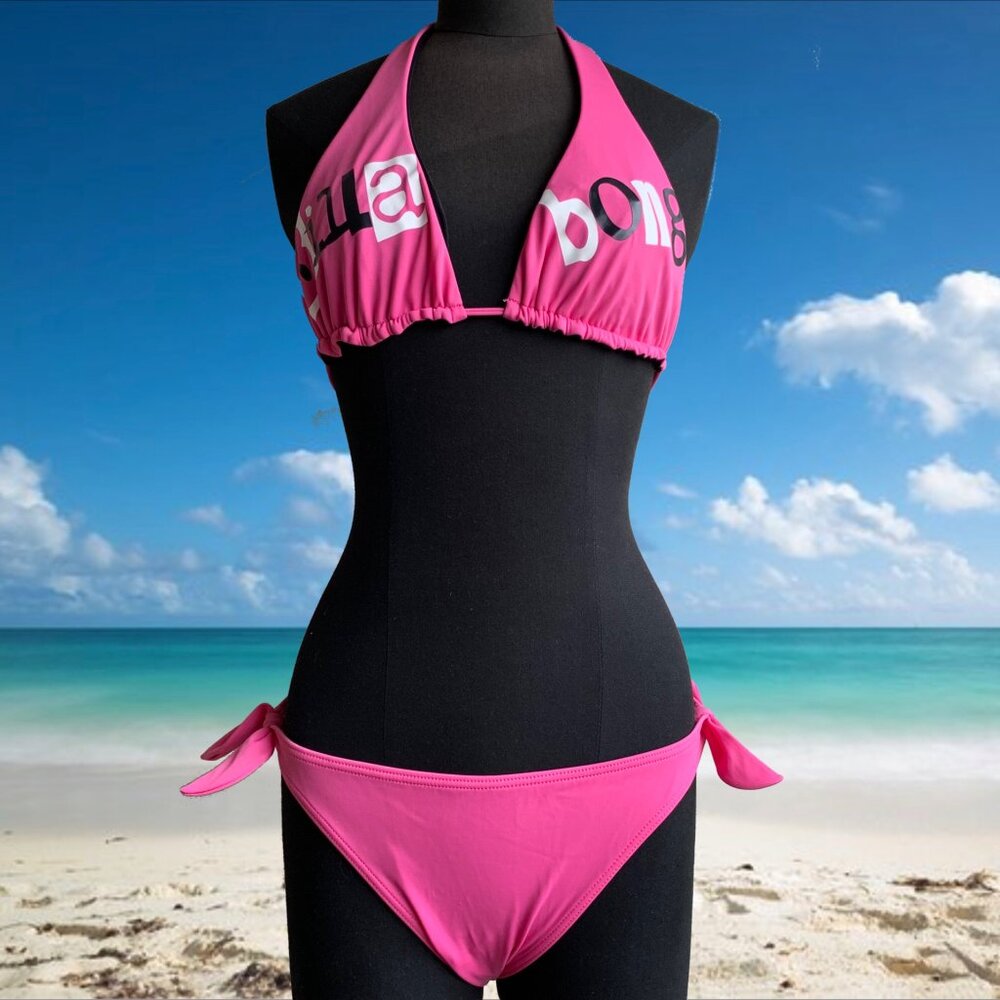 Billabong BLUE CRUSH era Vintage bikini pink logo reversible halter top set RARE